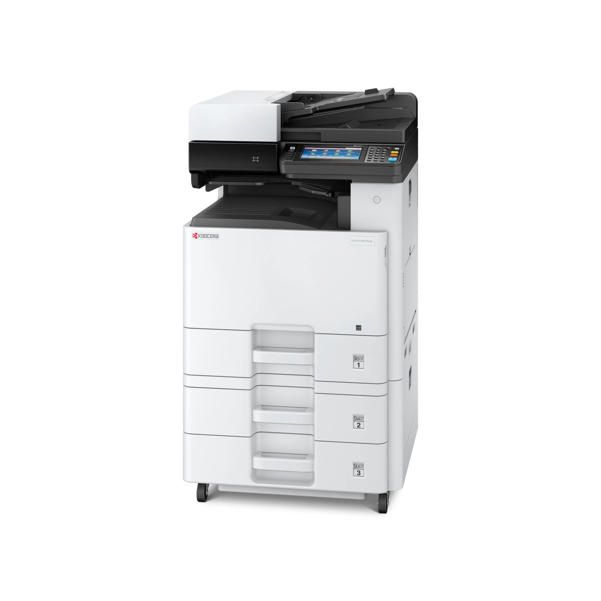 A Kyocera ECOSYS M8130cidn multifunction printer with its touch screen panel