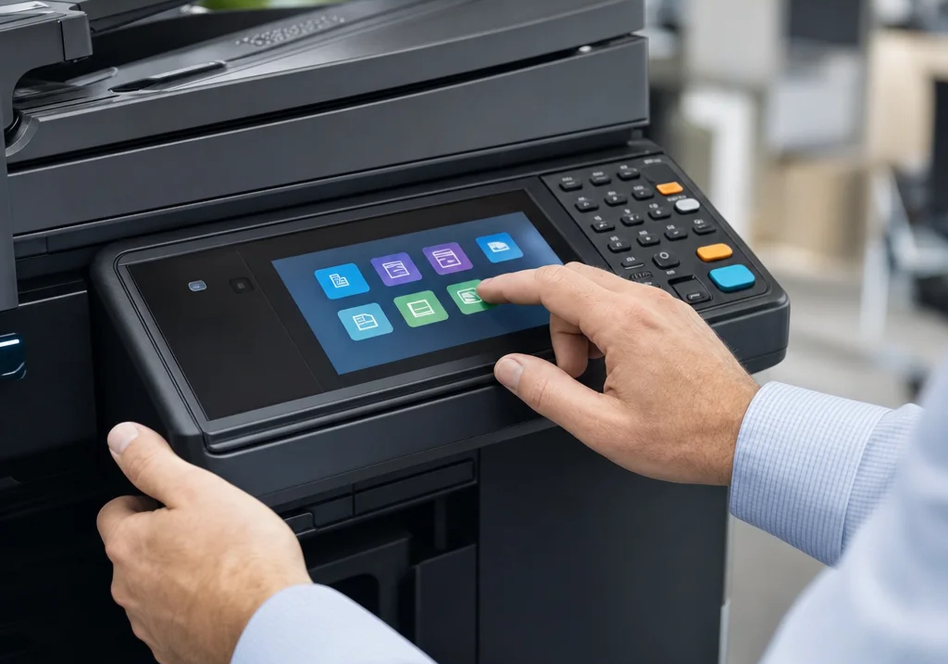 Using a Kyocera multifunction printer control panel in an Adelaide office