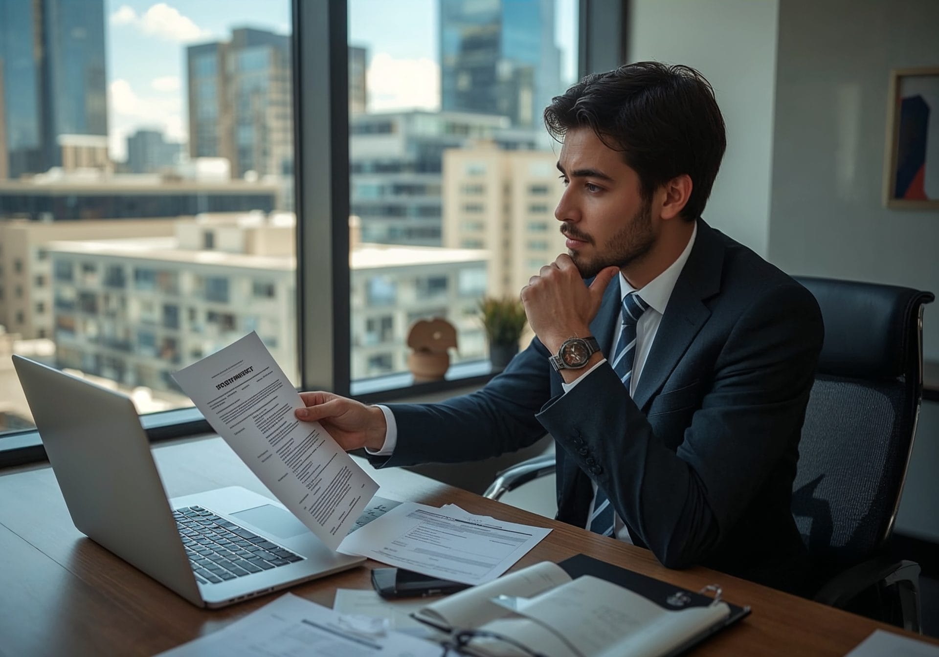 Melbourne business owner reviewing a printer lease contract and invoices