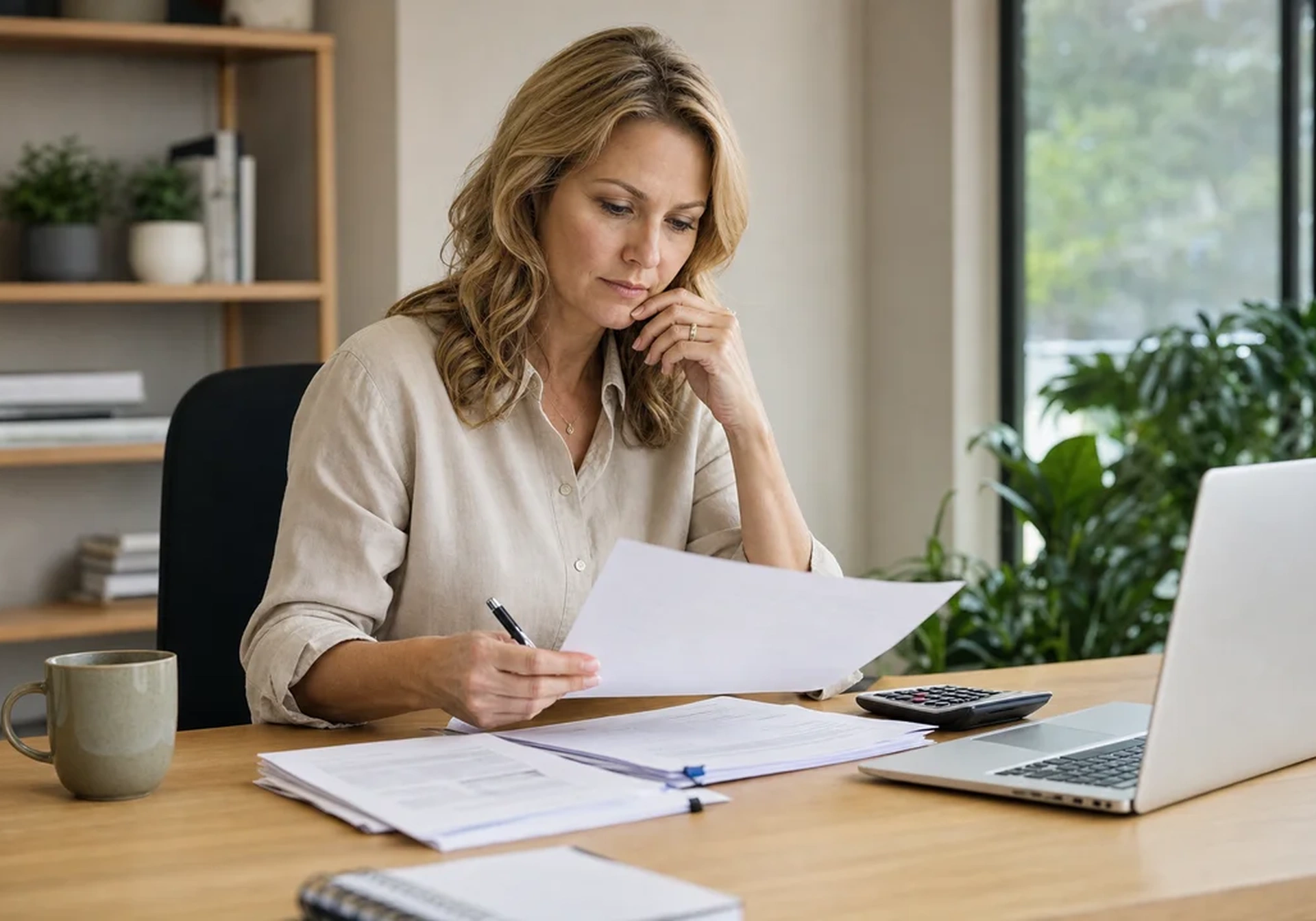 Perth business owner reviewing a printer lease contract and invoices