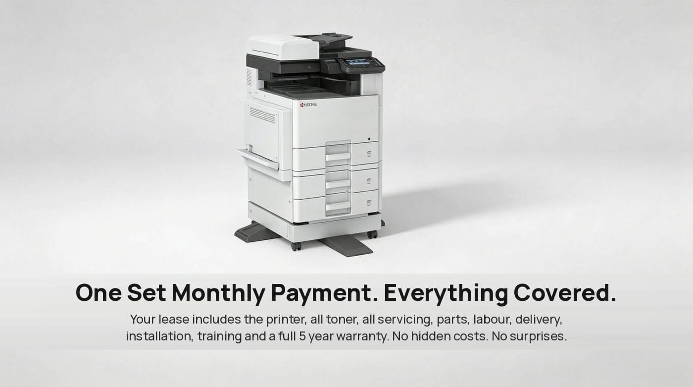One set monthly payment covers your printer, toner, servicing and warranty