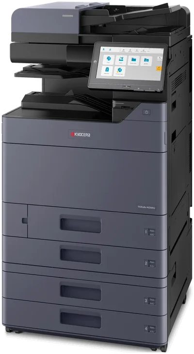 Freestanding office multifunction printer with four paper drawers
