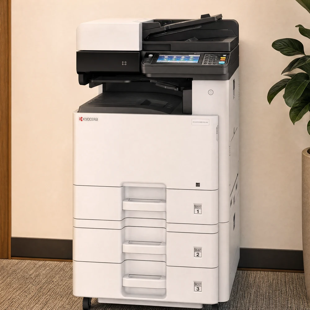 Kyocera A3 colour multifunction printer standing in a modern office