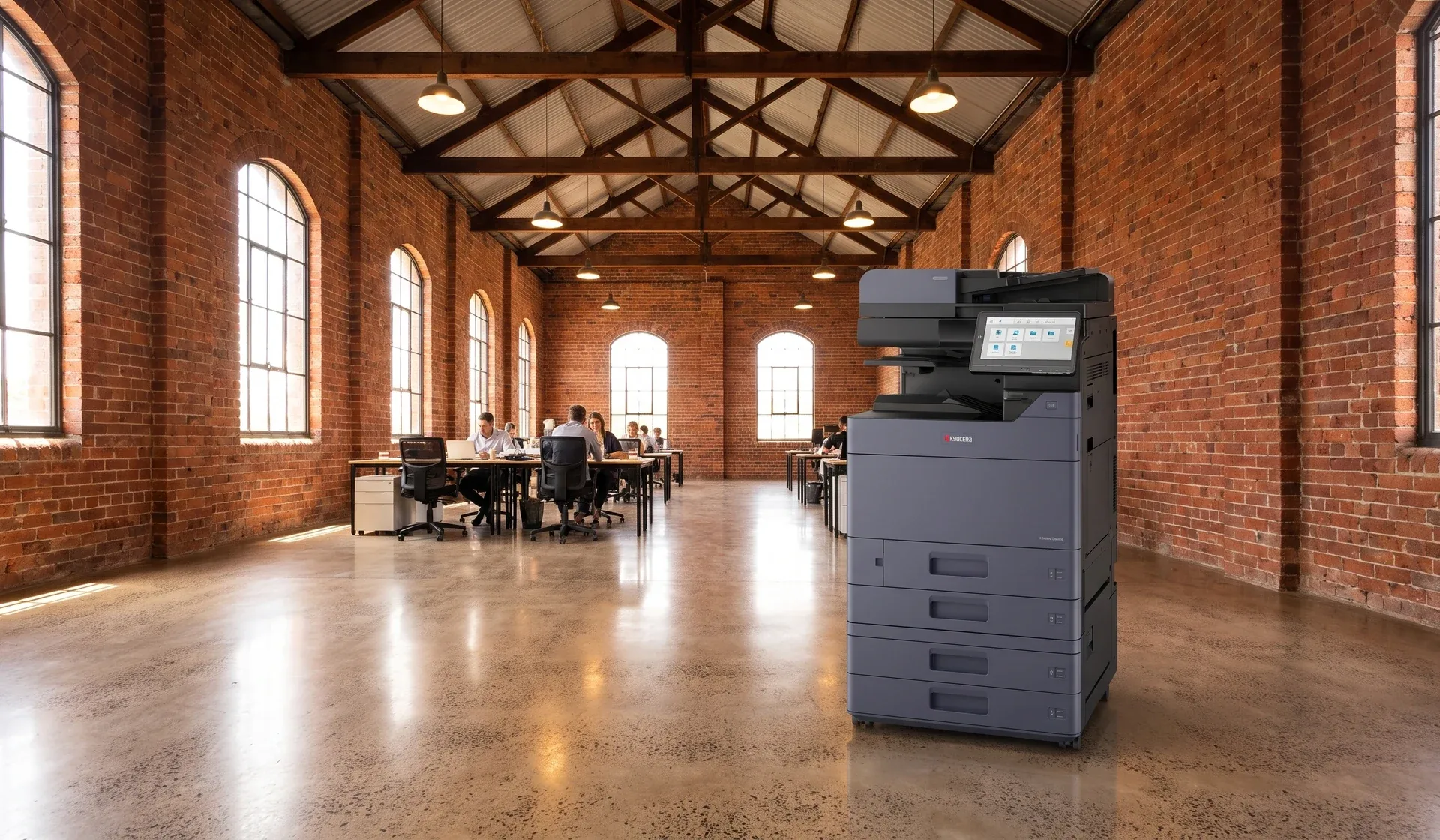 Kyocera multifunction printer in a converted heritage warehouse office in Newcastle